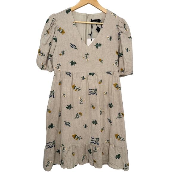 Kourt Casual Flax Linen Blend Breezy Sunflower Bubble Wheat Dress Medium - Picture 1 of 7
